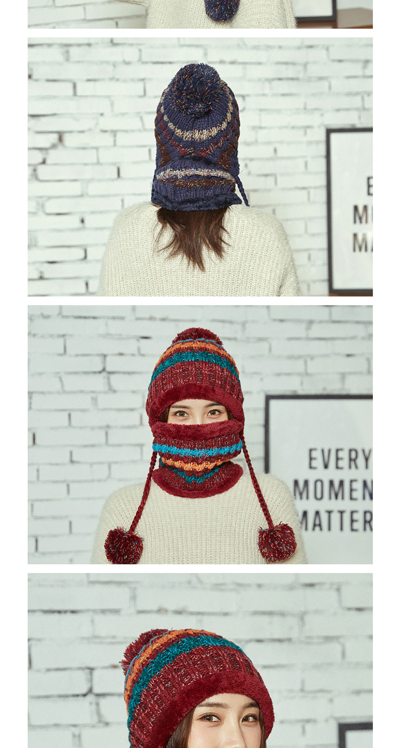 Fashion Claret Red Stripe Pattern Decorated Hat (2 Pcs),Knitting Wool Hats