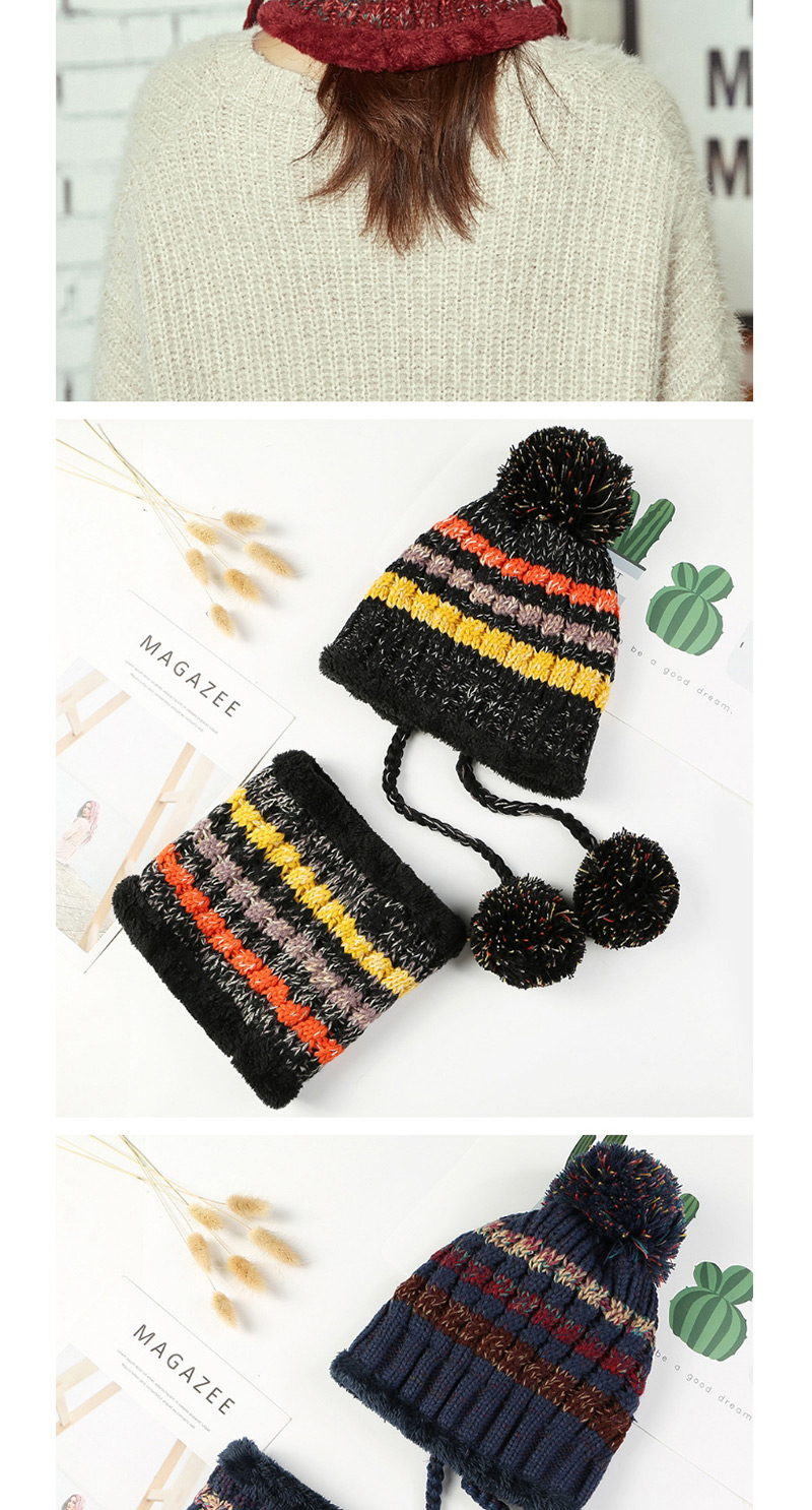 Fashion Gray Stripe Pattern Decorated Hat (2 Pcs),Knitting Wool Hats