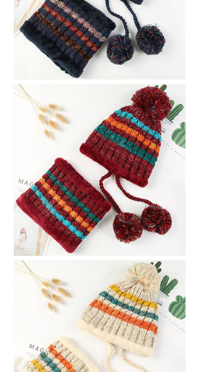 Fashion Claret Red Stripe Pattern Decorated Hat (2 Pcs),Knitting Wool Hats
