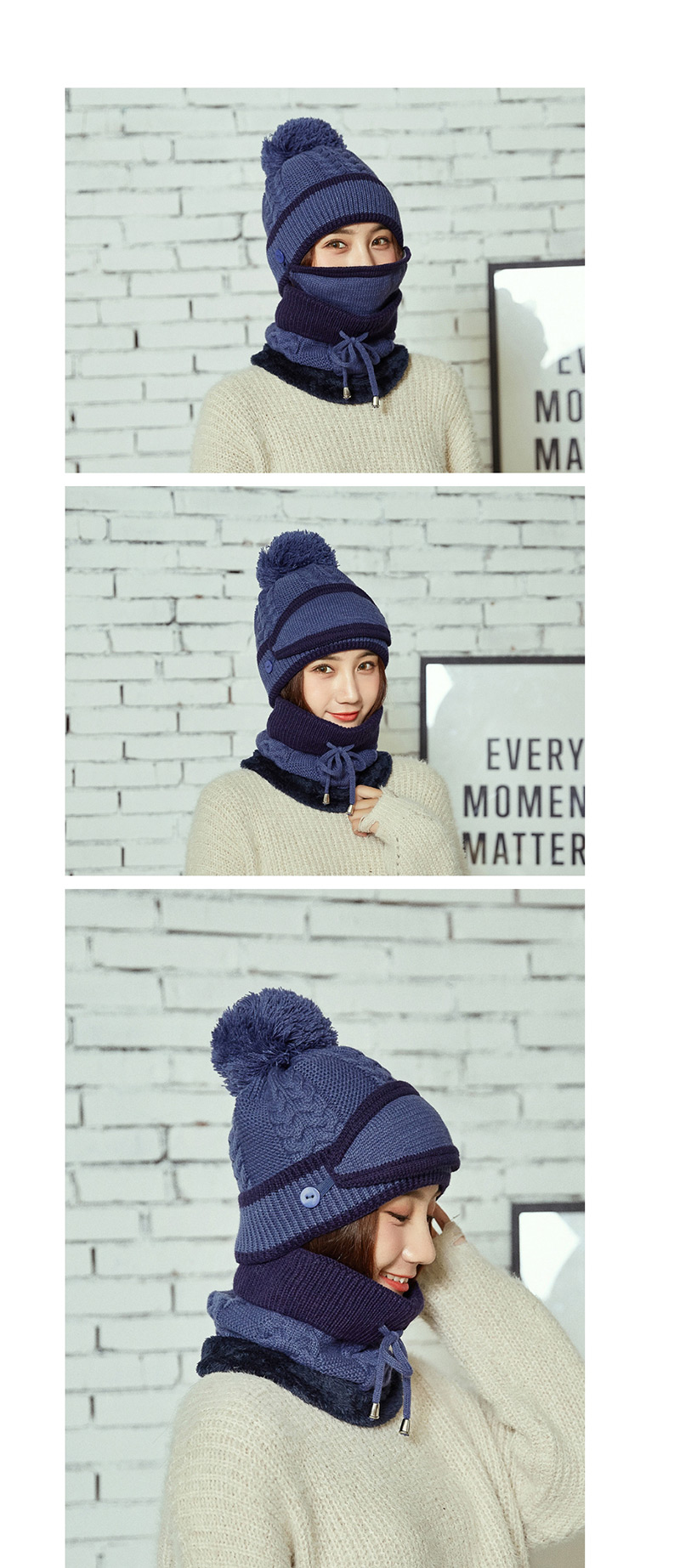 Fashion Navy Pom Ball Decorated Pure Color Hat (3 Pcs ),Knitting Wool Hats