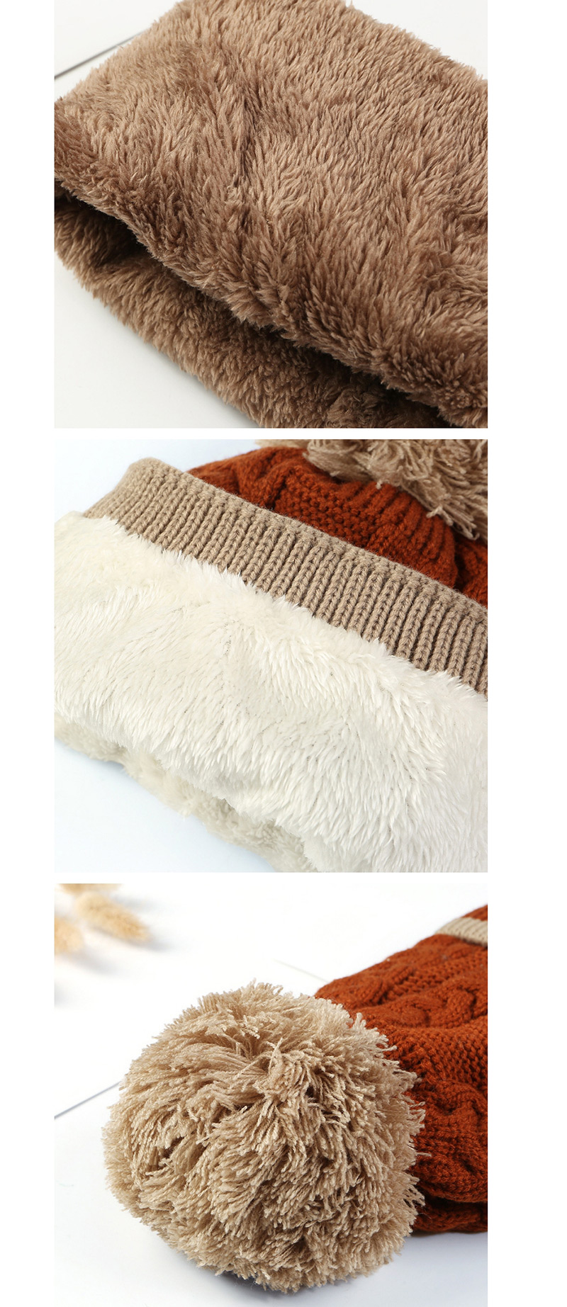 Fashion Brown Pom Ball Decorated Pure Color Hat (3 Pcs ),Knitting Wool Hats