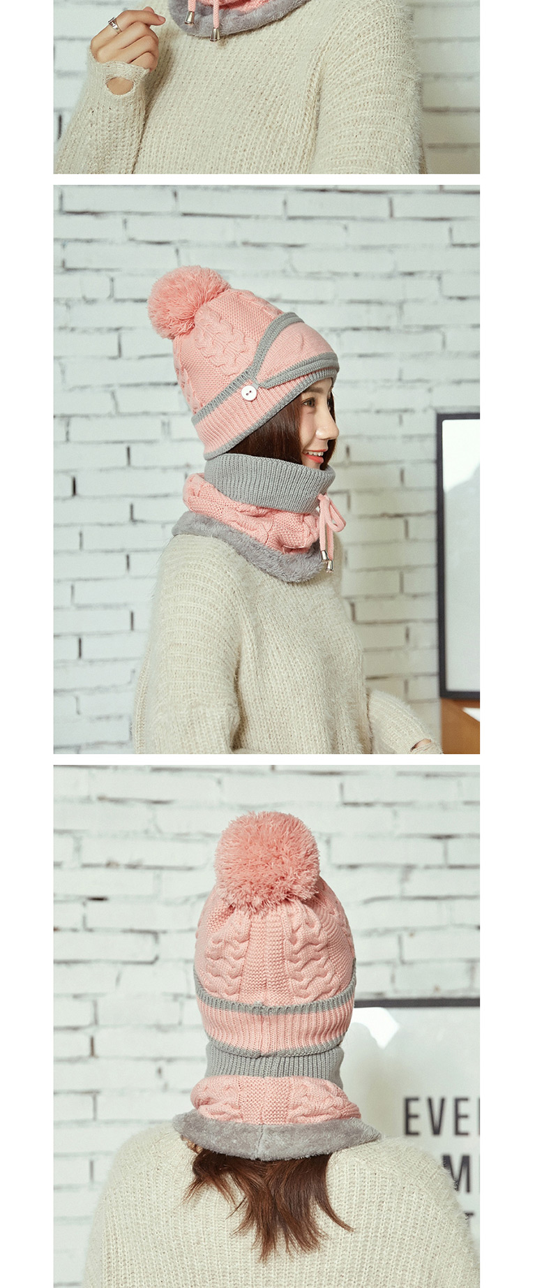 Fashion Beige Pom Ball Decorated Pure Color Hat (3 Pcs ),Knitting Wool Hats