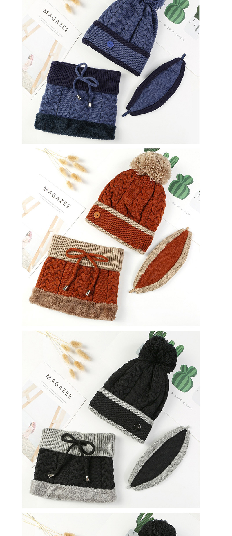 Fashion Brown Pom Ball Decorated Pure Color Hat (3 Pcs ),Knitting Wool Hats