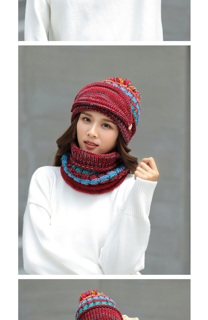 Fashion Claret Red Stripe Pattern Decorated Hat (3 Pcs ),Knitting Wool Hats