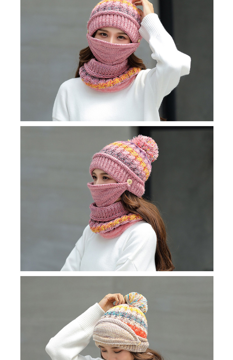 Fashion Beige Stripe Pattern Decorated Hat (3 Pcs ),Knitting Wool Hats