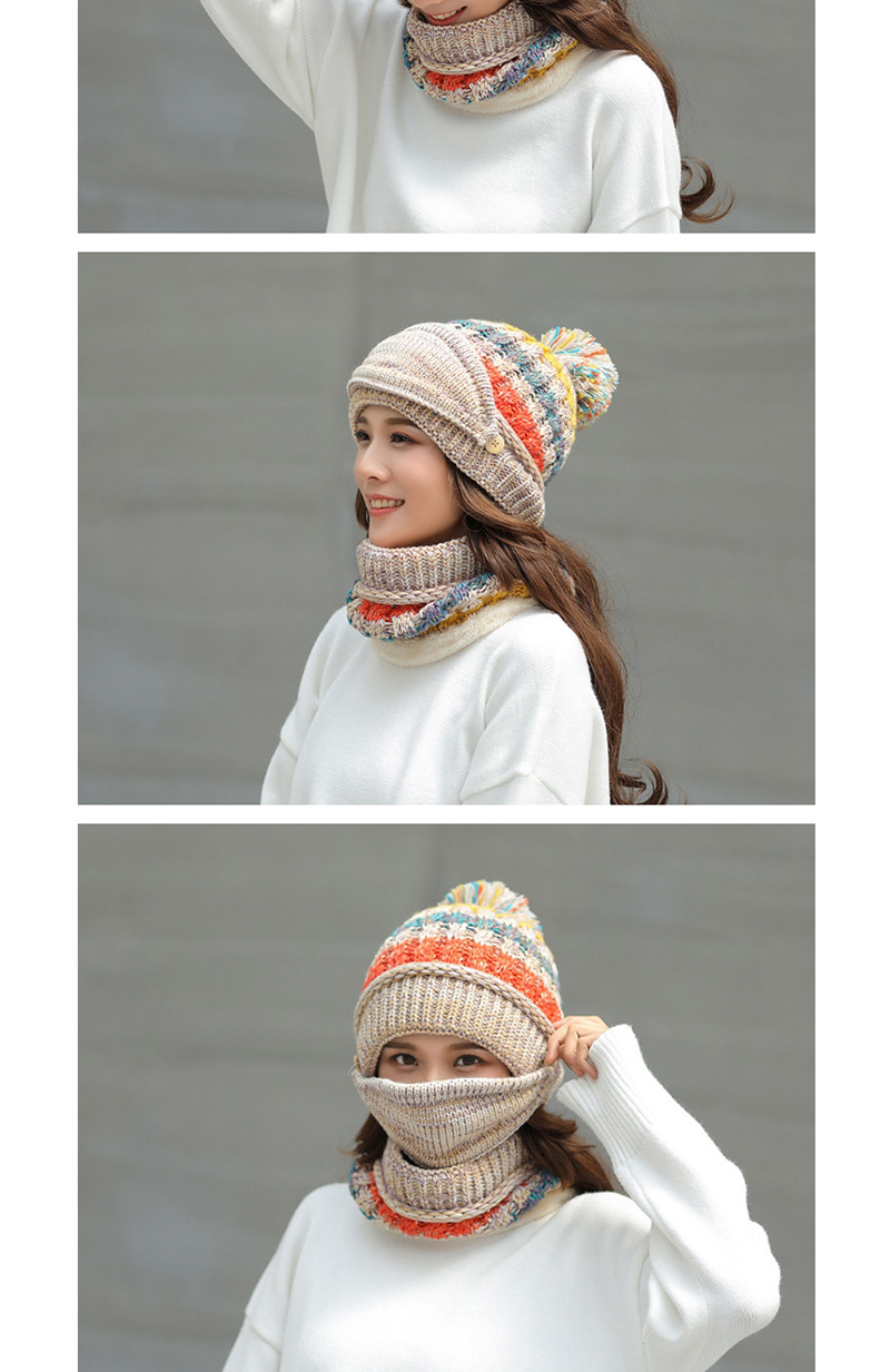Fashion Gray Stripe Pattern Decorated Hat (3 Pcs ),Knitting Wool Hats