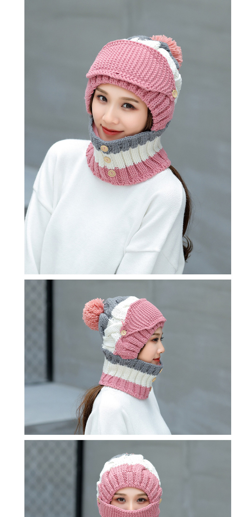 Fashion Khaki Pom Ball Decorated Pure Color Hat (3 Pcs ),Knitting Wool Hats
