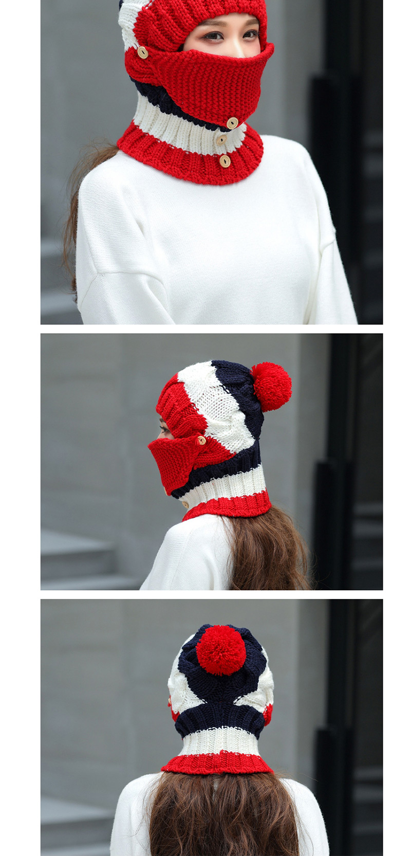 Fashion Claret Red Pom Ball Decorated Pure Color Hat (3 Pcs ),Knitting Wool Hats