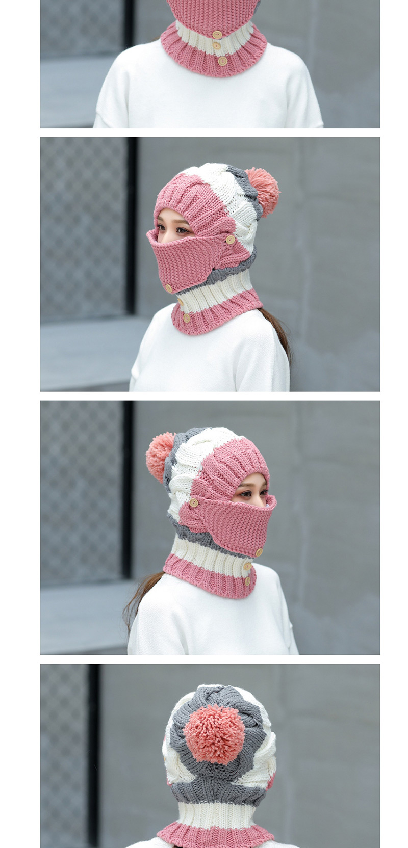 Fashion Pink Pom Ball Decorated Pure Color Hat (3 Pcs ),Knitting Wool Hats