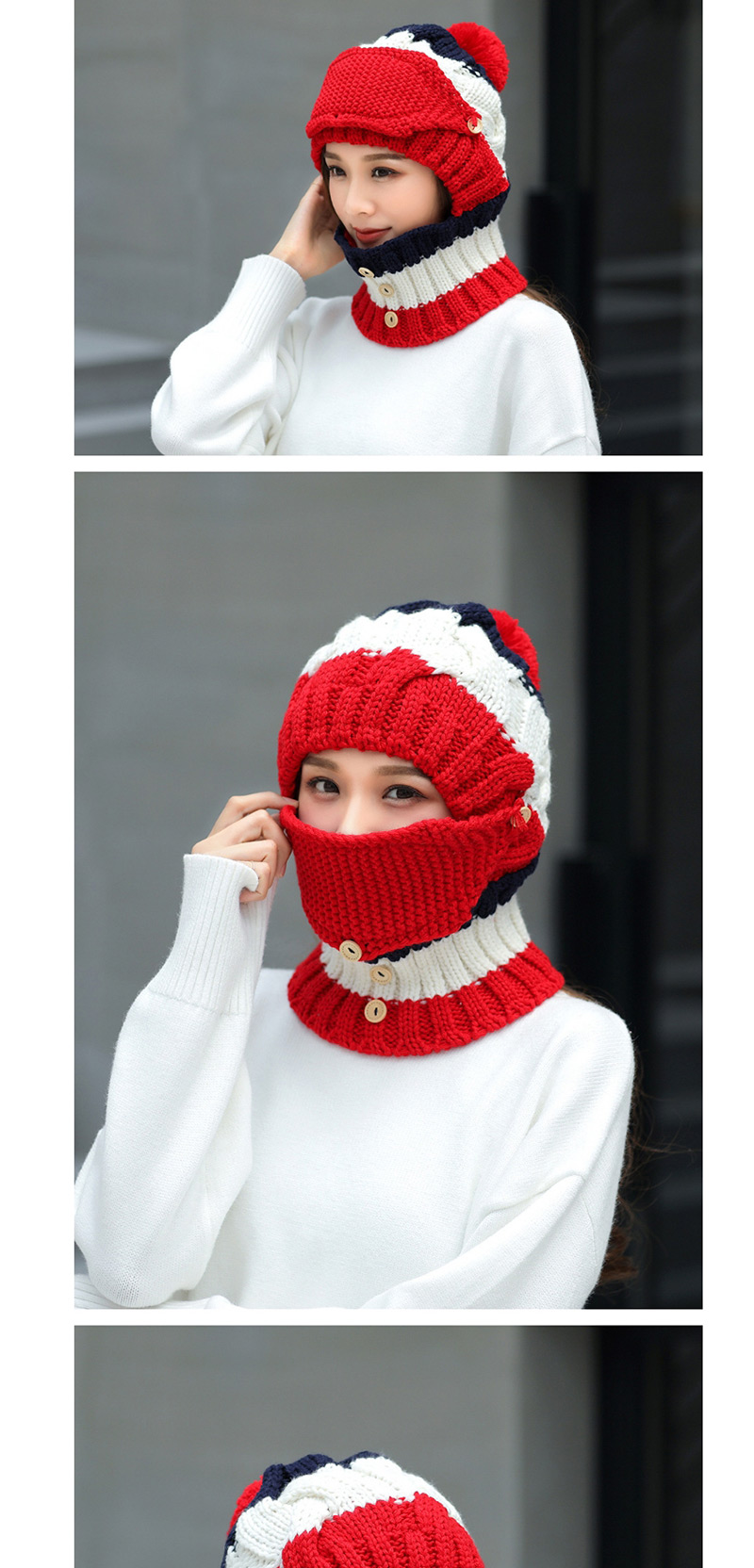 Fashion Claret Red Pom Ball Decorated Pure Color Hat (3 Pcs ),Knitting Wool Hats
