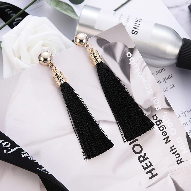Fashion Black Tassel Decorated Pure Color Earrings,Drop Earrings