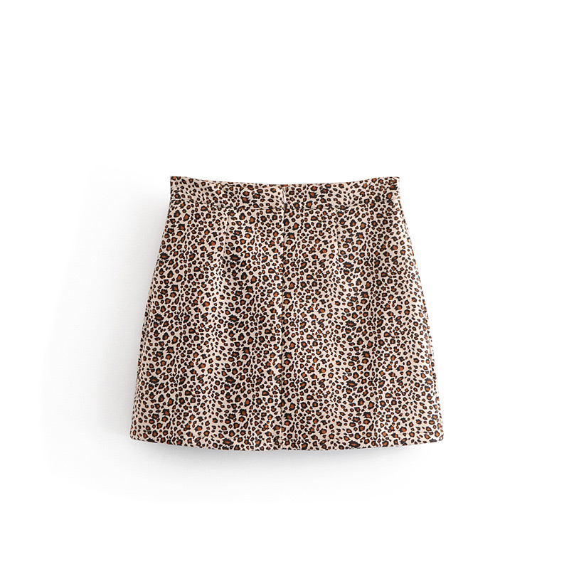 Fashion Brown+beige Leopard Pattern Decorated Skirt,Skirts