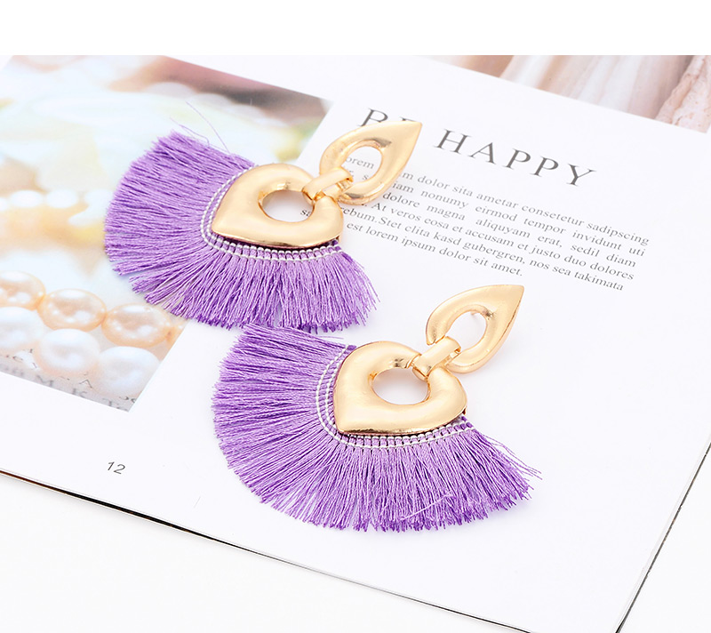 Fashion Purple Heart Shape Decorated Tassel Earrings,Drop Earrings