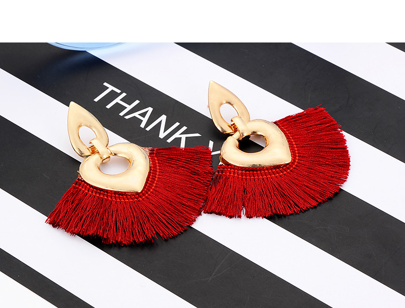 Fashion Claret Red Heart Shape Decorated Tassel Earrings,Drop Earrings