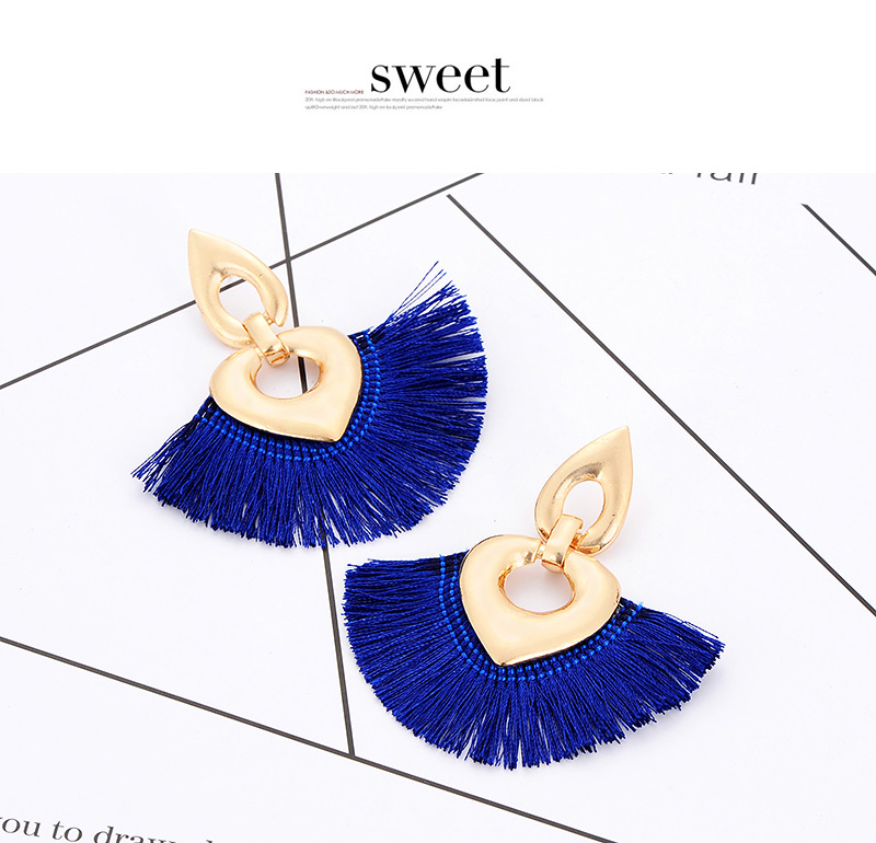 Fashion Khaki Heart Shape Decorated Tassel Earrings,Drop Earrings