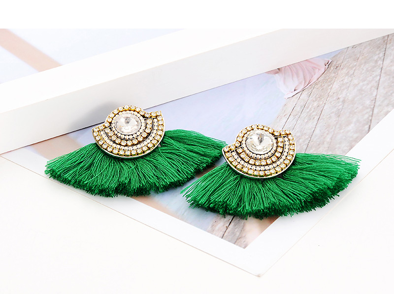 Fashion Green Tassel&diamonde Decorated Earrings,Drop Earrings