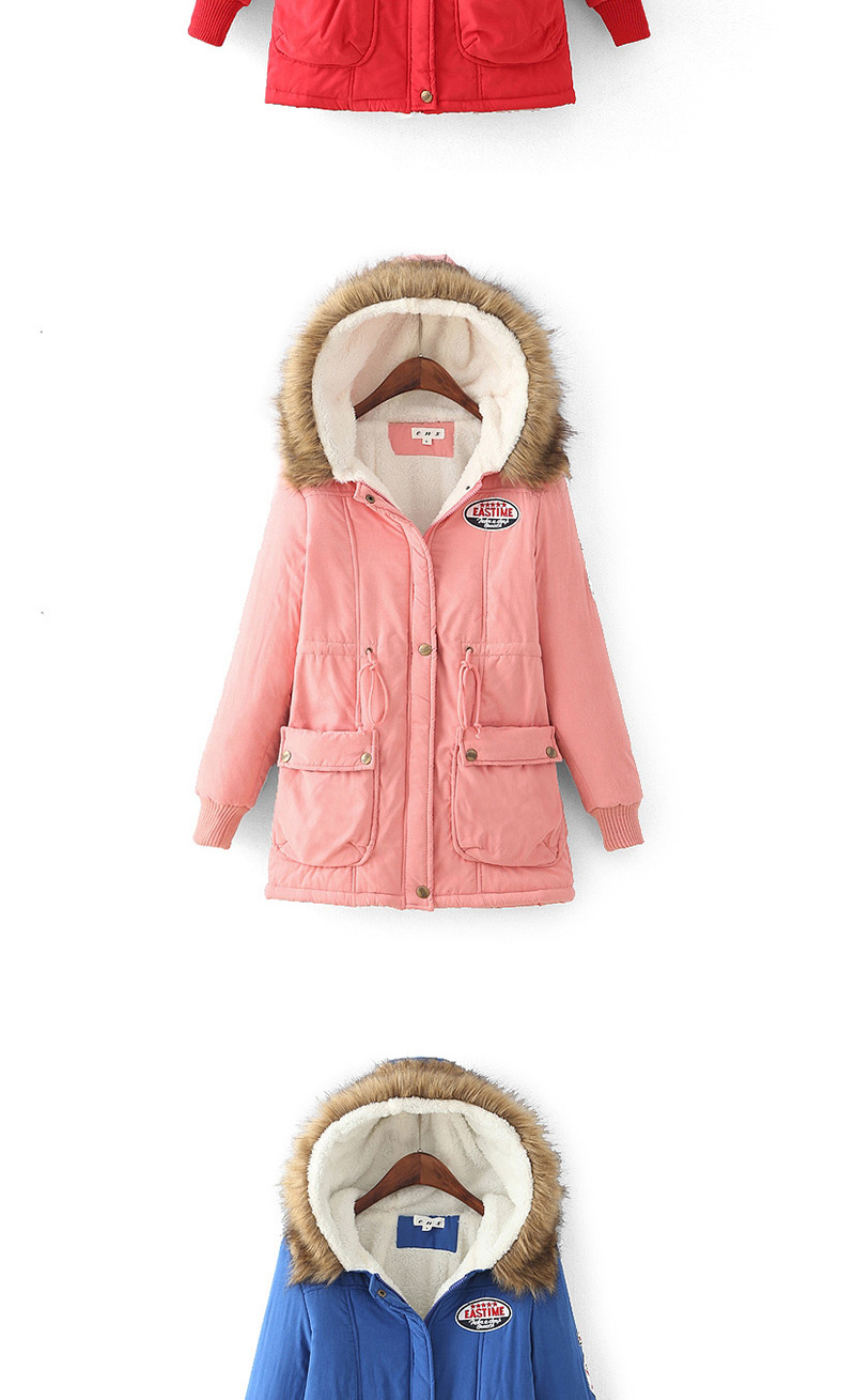 Fashion Dark Pink Letter Pattern Decorated Pure Color Coat,Coat-Jacket