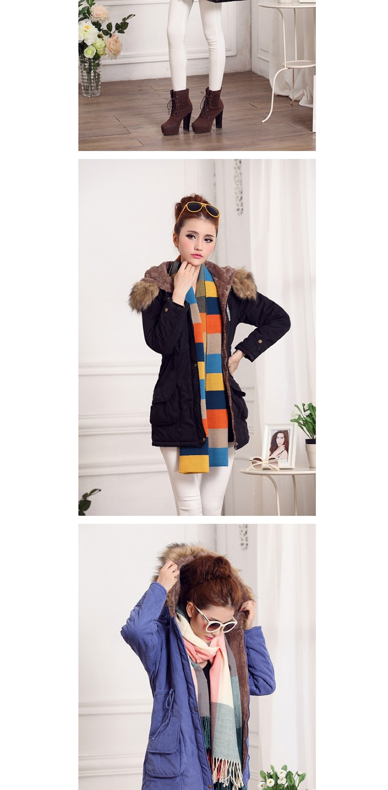 Fashion Khaki Fur Collar Decorated Pure Color Coat,Coat-Jacket