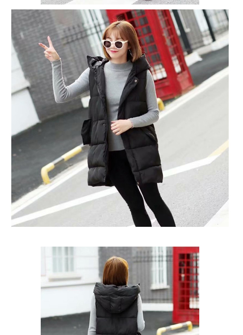 Fashion Black Pure Color Decorated Sleeveless Coat,Coat-Jacket
