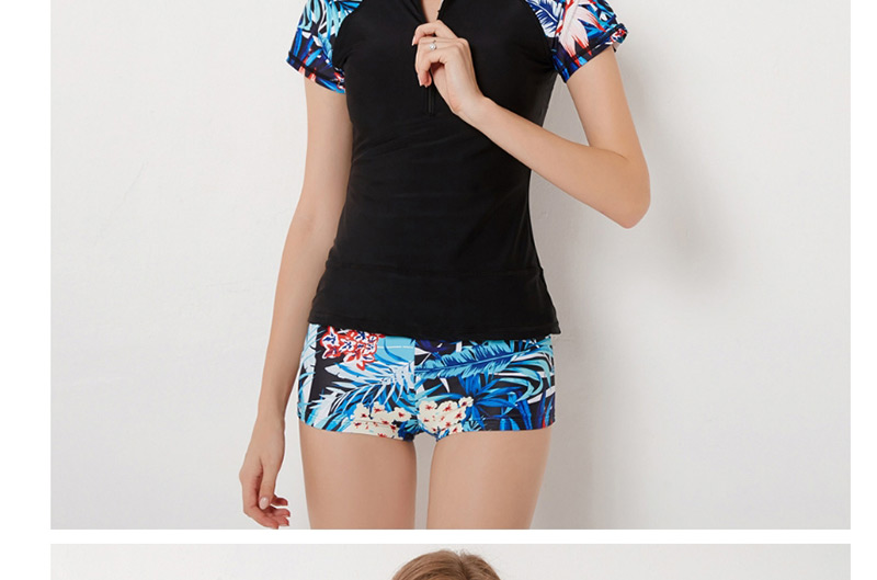 Fashion Black Leaf Pattern Decorated Swimwear,Swimwear Plus Size