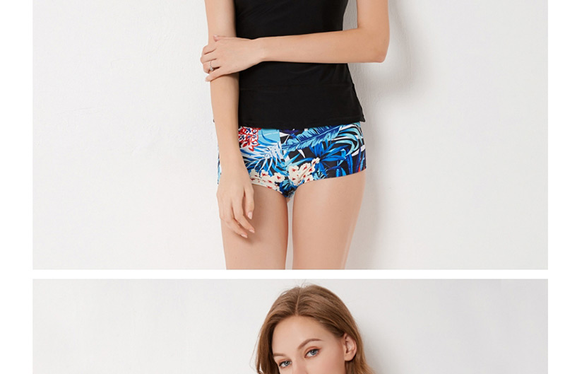 Fashion Black Leaf Pattern Decorated Swimwear,Swimwear Plus Size