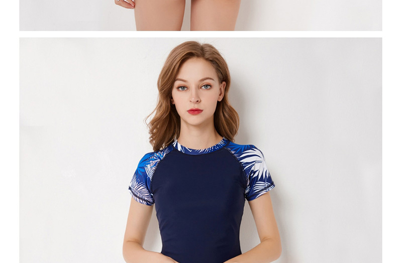 Fashion Navy Leaf Pattern Decorated Swimwear,Swimwear Plus Size