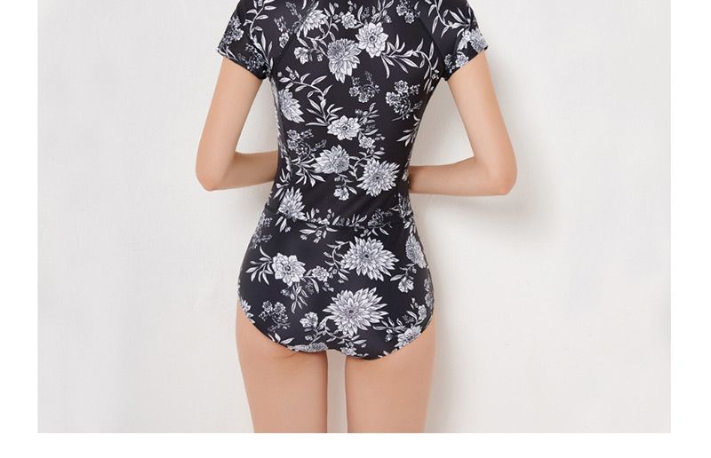 Fashion Black Flower Pattern Decorated Swimwear,Swimwear Plus Size