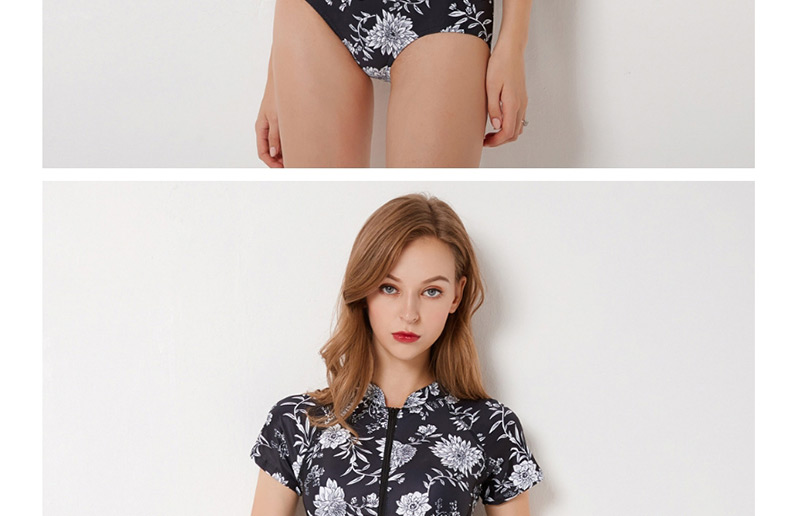 Fashion Black Flower Pattern Decorated Swimwear,Swimwear Plus Size