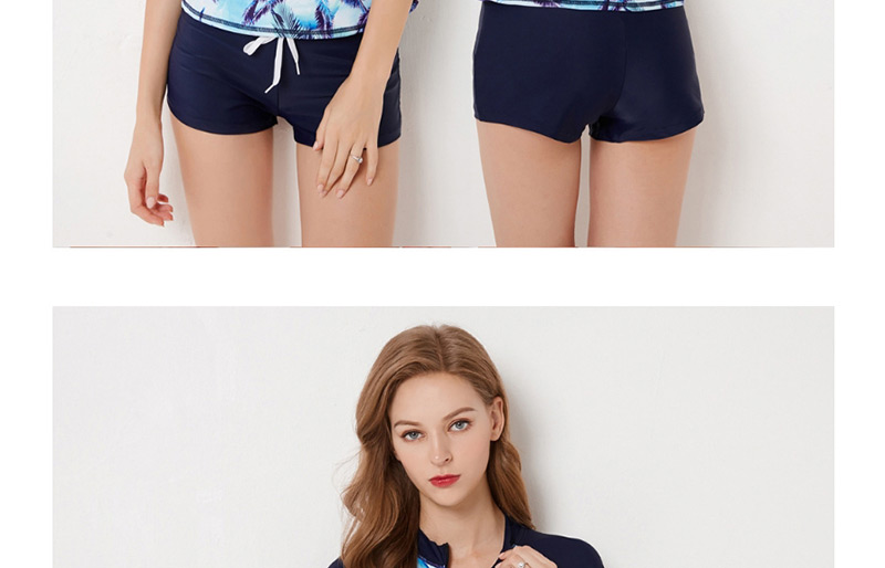 Fashion Navy Leaf Pattern Decorated Swimwear,Swimwear Plus Size