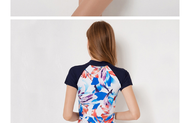 Fashion Navy Flower Pattern Decorated Swimwear,Swimwear Plus Size