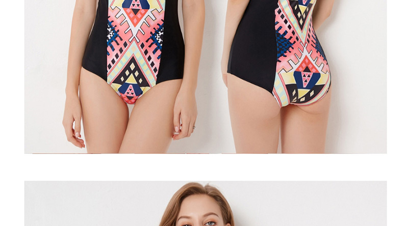 Fashion Pink Geometry Pattern Decorated Swimwear,Swimwear Plus Size