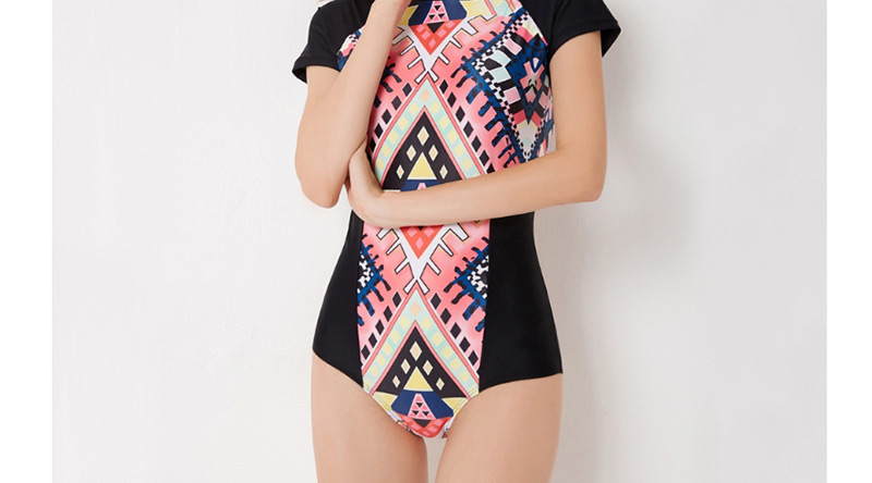 Fashion Pink Geometry Pattern Decorated Swimwear,Swimwear Plus Size