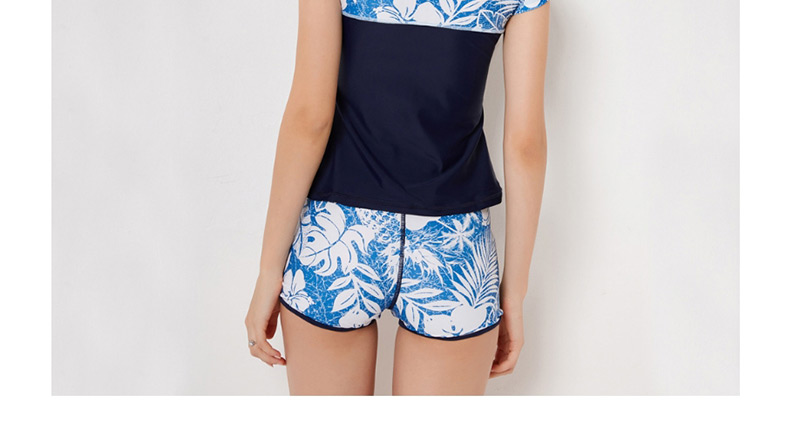 Fashion Navy Flower Pattern Decorated Swimwear,Swimwear Plus Size