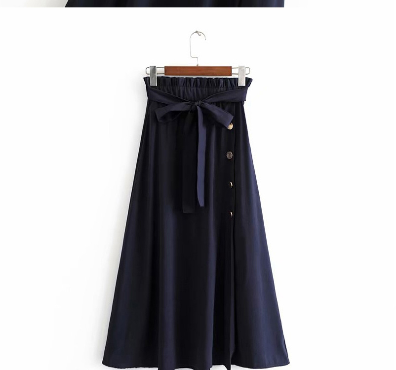 Fashion Navy Pure Color Decorated Split Skirt,Skirts