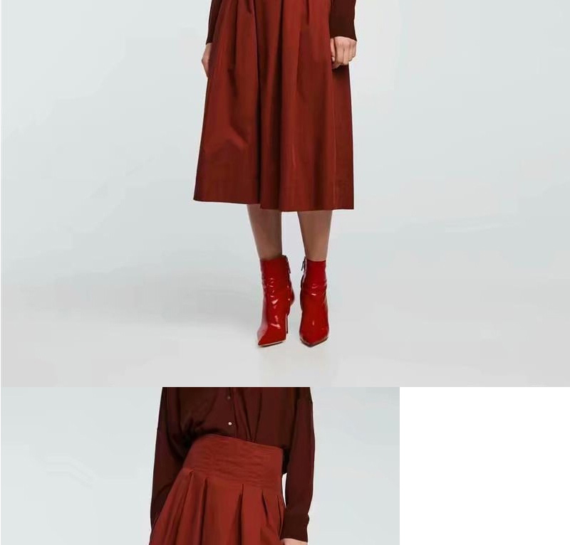 Fashion Dark Red Pure Color Decorated Simple Skirt,Skirts