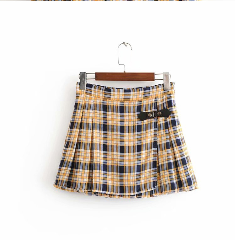 Fashion Yellow Grid Pattern Decorated Simple Skirt,Skirts