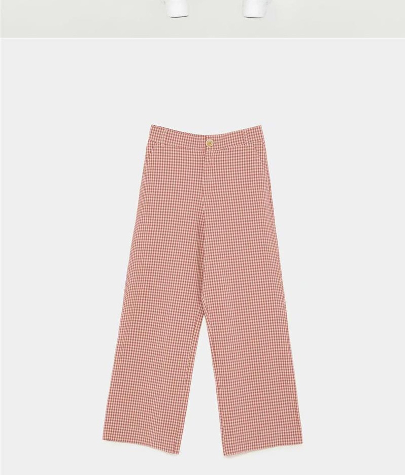 Fashion Pink Grid Pattern Decorated Loose Pants,Pants