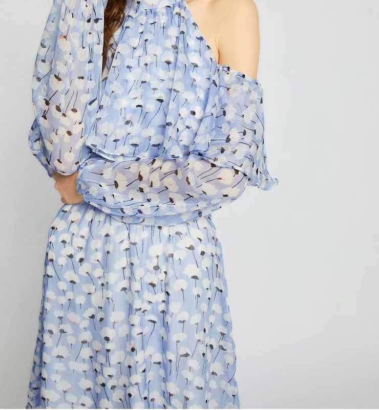 Fashion Light Blue Off-the-shoulder Design Simple Dress,Long Dress