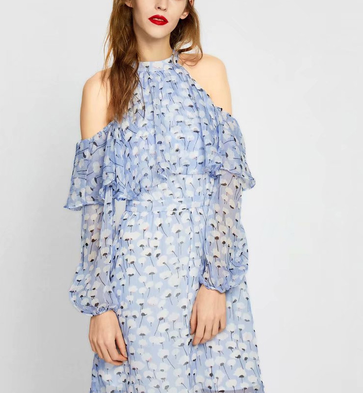 Fashion Light Blue Off-the-shoulder Design Simple Dress,Long Dress