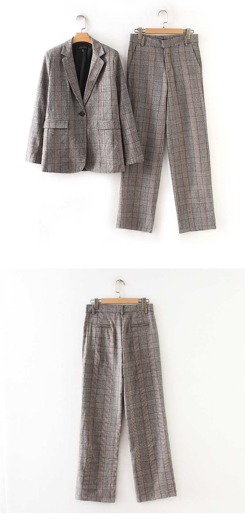 Fashion Dark Gray Grid Pattern Decorated Loose Pants,Pants