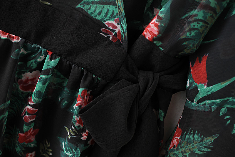 Fashion Multi-color Flowers Pattern Design V Neckline Jumpsuit,Pants