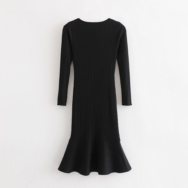 Fashion Black Round Neckline Design Pure Color Fishtail Dress,Skirts