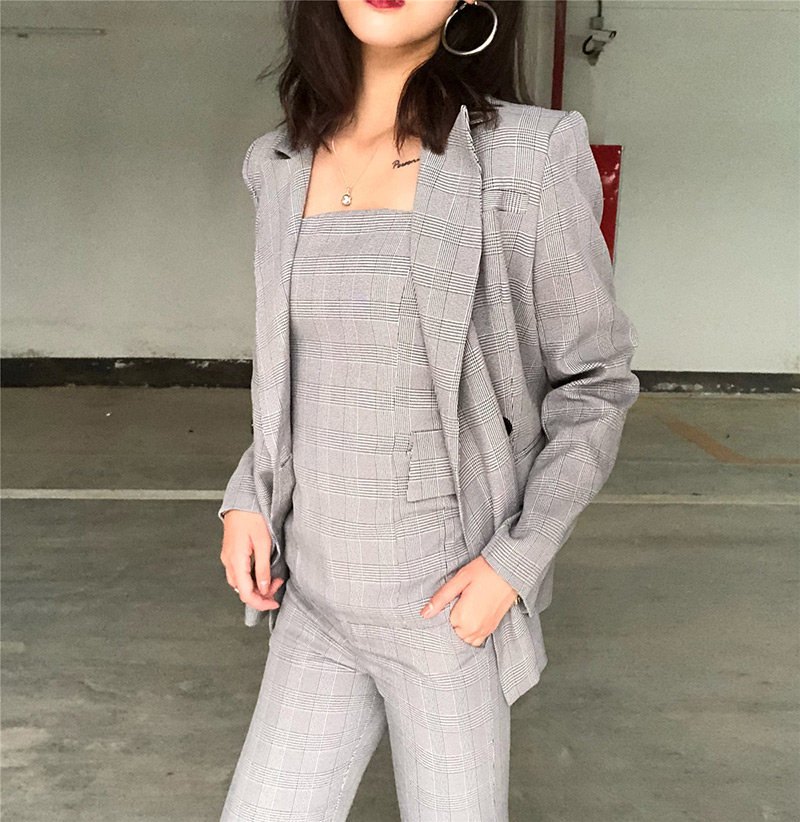 Fashion Gray Grid Pattern Decorated Simple Pants,Pants