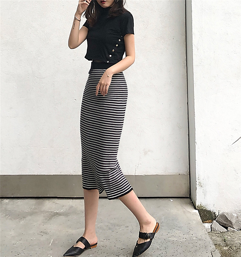 Fashion Black+white Stripe Pattern Decorated Simple Skirt,Skirts