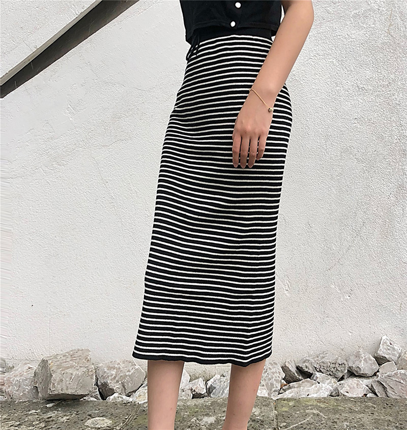 Fashion Black+white Stripe Pattern Decorated Simple Skirt,Skirts