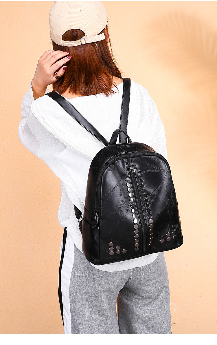 Fashion Black Pure Color Decorated Simple Backpack,Backpack