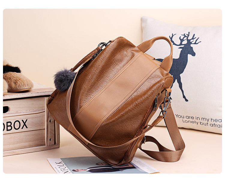 Fashion Brown Pure Color Decorated Simple Backpack,Backpack