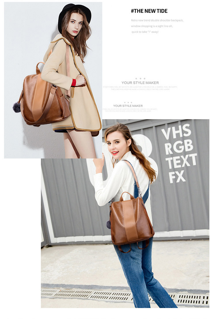 Fashion Brown Pure Color Decorated Simple Backpack,Backpack