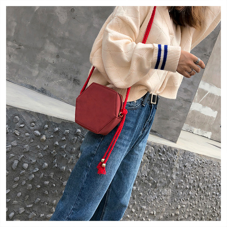 Fashion Red Hexagon Shape Design Pure Color Bag,Shoulder bags