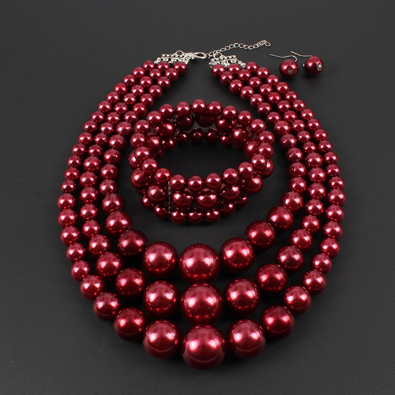 Fashion Pink Pearls Decorated Pure Color Jewelry Sets,Jewelry Sets